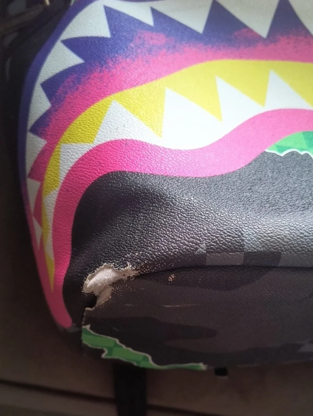 Colorful Shark-Mouth Graphic Backpack - Green Pink Yellow